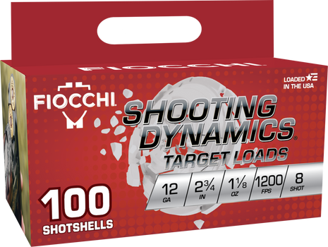 Fiocchi 12SDB188 Shooting Dynamics  12Gauge 2.75" 1 1/8oz 8Shot 100 Per Box/2 Case                                                                                                                      
