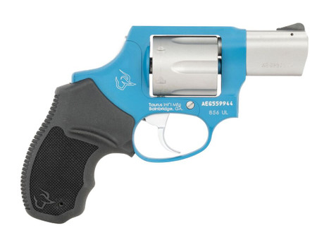 Taurus 2-85629ULC23CH 856 Ultra-Lite Small 38 Special +P 6 Shot 2" Matte Stainless Barrel & Cylinder, Sky Blue Cerakote Aluminum Frame, Black Ribber Grip, Transfer Bar, Safety Concealed Hammer
