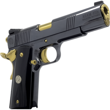 Dickinson LLC DKSN45AB Adam 1911 Acoustic Full Size 45 ACP 8+1 5" Gold Barrel, Shiny Black Steel B Serrations Slide, Shiny Black Steel Frame w/Beavertail                                               