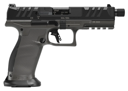 Walther Arms 2871971 PDP Pro SD Full Size 9mm Luger 10+1 5.10" Black Threaded Barrel, Black Optic Ready/Serrated Slide, Tungsten Gray Polymer Frame w/Picatinny Rail, Textured Polymer Grip             