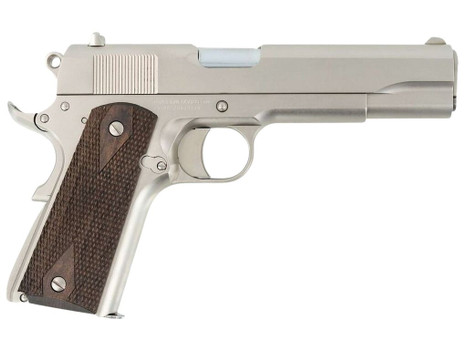 Tisas Arms 10100562 1911 A1 Stakeout 9mm Luger 38 Super 5" Stainless Steel Barrel, Nickel Carbon Steel Serrated Slide & Frame w/Beavertail, Walnut Grip