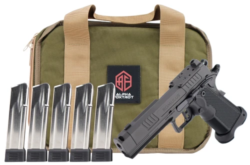 Alpha Foxtrot AA47X1CIG-XDBK20-PROM AF1911 Romulus Promo 9mm Luger 20+1 4.25" Black DLC Threaded Compensated Barrel, Black DLC Stainless Steel Optic Ready/Serrated Slide & Frame w/Beavertail & Picatin