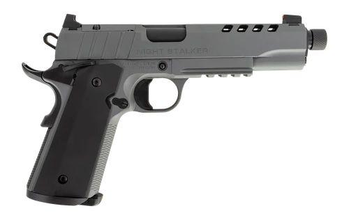 Tisas Arms 10100556 1911 Night Stalker SF 45 ACP 8+1 5.11" Black Threaded Barrel, Gray Cerakote Carbon Steel Lightening Cut/Serrated Slide, Gray Cerakote Carbon Steel Frame w/Beavertail & Picatinny Ra