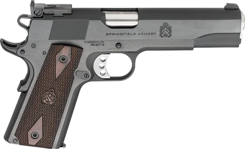 Springfield Armory PX9420ADJ 1911 Garrison Full Size 45 ACP 7+1 5" Stainless Match Grade Barrel, Blued Carbon Steel Serrated Slide, Blued Carbon Steel Frame w/Beavertail, Thinline Wood Grip           