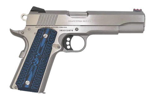 Colt Mfg O1073CCP Competition  38 Super 9+1 5" National Match Barrel, Stainless Steel Serrated Slide, Stainless Steel Frame w/Beavertail, Competition Blue G10 Grip                                     