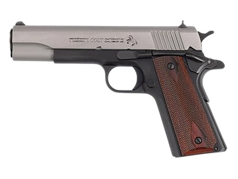 Colt Mfg O1911CTTE 1911 Government 45 ACP 8+1 5" Stainless Steel Serrated Slide, Matte Blued Steel Frame w/Beavertail, Double Diamond Checkered Wood Grip