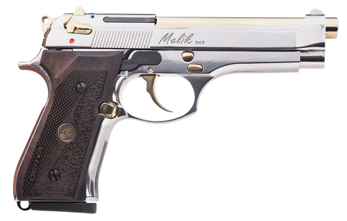 Derya Firearms MELIK9.NG.TR Melik  9mm Luger 17+1 4.90" Gold TiN Steel Barrel, Black Melonite Serrated Steel Slide,  Black Aluminum Frame, Black Polymer Grip                                           