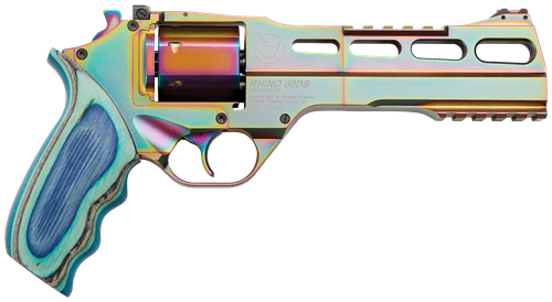 Chiappa Firearms 340301 Rhino 60DS Nebula 357 Mag Caliber with 6" Picatinny Rail/Vent Rib, 6rd Capacity Cylinder, Overall Rainbow PVD Metal Finish & Blue Laminate Grip                                 