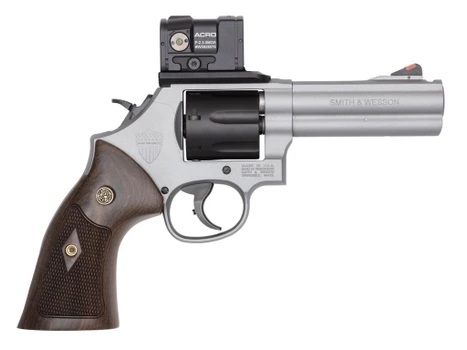 Smith & Wesson 14635 Model 686 SPEC R Bundle 357 Mag/38 Special +P 7 Shot, 4.13" Titanium Cerakote PowerPort Stainless Steel Vented Barrel & Frame, Black PVD Cylinder, Checkered Wood Grip, Aimpoint Ac