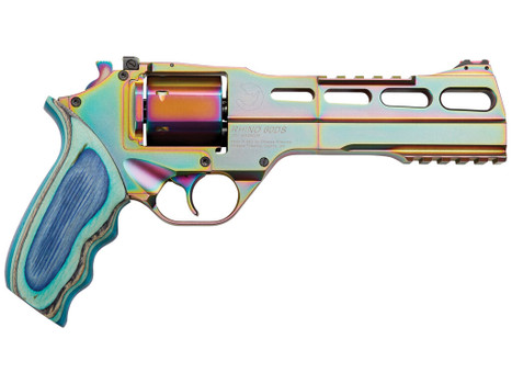 Chiappa Firearms CF340301 Rhino 60SAR Nebula *CA Compliant 357 Mag Caliber with 6" Picatinny Rail/Vent Rib, 6rd Capacity Cylinder, Rainbow PVD Metal Finish & Blue Laminate Grip