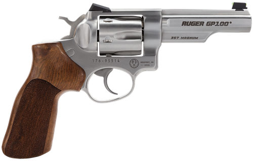 Ruger 1754 GP100 Match Champion Medium Frame 357 Mag 6rd 4.20" Satin Stainless Steel Half-Lug Barrel, Cylinder & Frame, Hogue Stippled Hardwood Grip, Transfer Bar Safety, Exposed Hammer               