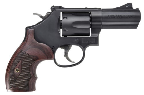 Smith & Wesson 12039 PC Model 19 Carry Comp K-Frame 357 Mag 38 S&W Spl +P 6 Shot 3" Black PowerPort Vented Barrel Black Cylinder Black Carbon Steel Frame Finger Grooved Wood Grip Exposed Hammer       
