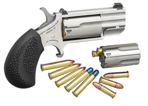North American Arms PUGDC Pug Conversion 22 LR/22 WMR 5 Shot 1" Stainless Steel Barrel, Stainless Steel Frame, Stainless Cylinder, Black Rubber Grip, Exposed Hammer, XS White Dot Sight                