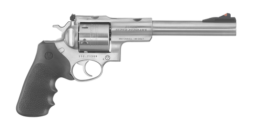 Ruger 5505 Super Redhawk  Large Frame 454 Casull 6rd 7.50" Satin Stainless w/Integral Mount Barrel, Satin Stainless Cylinder & Frame, Black Hogue Finger Groove Tamer Monogrip, Transfer Bar Safety     