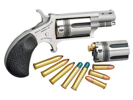 North American Arms 22MSCTW Wasp 22 LR 22 WMR 5 Shot 1.13" Stainless Steel Vent Rib Barrel, Stainless Frame & Cylinder, Black Pebbled Rubber Grip, Exposed Hammer