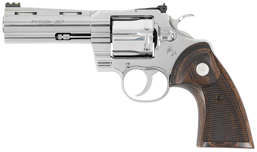 Colt Mfg PYTHONSP4WFTG Python Target 357 Mag/38 Special 6 Shot 4.25" Polished Stainless Steel Recessed Target Vent Rib Barrel, Cylinder & Frame, Walnut w/Medallion Grip, Exposed Hammer                