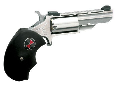 North American Arms BWL Black Widow Compact Frame 22 LR 5 Shot 2" Stainless Steel Vent Rib Barrel, Stainless Steel Frame, Stainless Cylinder, Black Finger Grooved Rubber Grip, Exposed Hammer