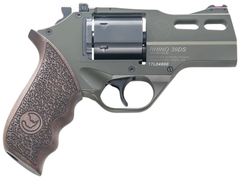 Chiappa Firearms 340285 Rhino 30DS  Small Frame 357 Mag 6 Shot 3" Green Cerakote Steel Vent Rib Barrel, Blued Steel Cylinder, Green Cerakote Aluminum Frame, Walnut Grip, Concealed Hammer              