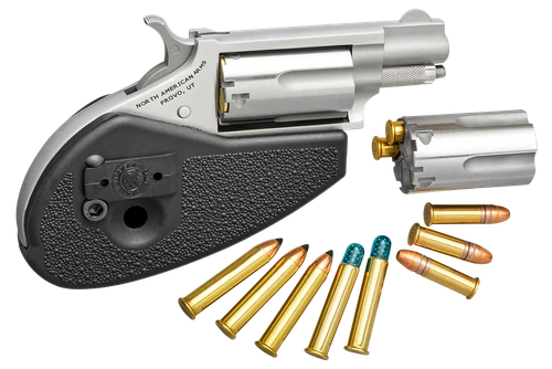North American Arms 22MSCHG Mini-Revolver  22 LR/22 WMR 5 Shot 1.13" Stainless Steel Barrel, Frame & Cylinder, Black Synthetic Holster Grip, Exposed Hammer                                             