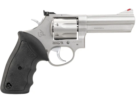 Taurus 2-660049 66 Medium 357 Mag/38 Special +P 7 Shot 4" Matte Stainless Steel Barrel, Cylinder & Frame, Black Finger Grooved Rubber Grip, Transfer Bar Safety, Exposed Hammer