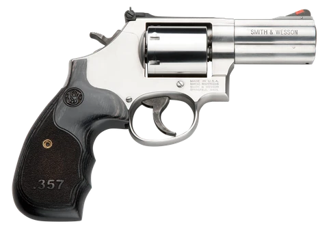 Smith & Wesson 150853 Model 686 Plus 357 Mag 7rd Shot 3" Satin Stainless Steel Barrel, Cylinder & Frame, Black/Silver Custom Wood Grip                                                                  