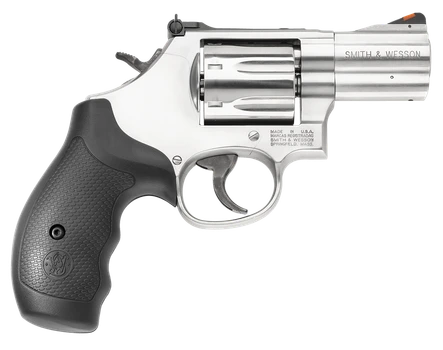 Smith & Wesson 164192 Model 686 Plus 357 Mag or 38 S&W Spl +P  Stainless Steel 2.50" Barrel, 7 Shot, Satin Stainless Steel L-Frame, Red Ramp Front/Adjustable White Outline Rear Sights, Internal Lock  