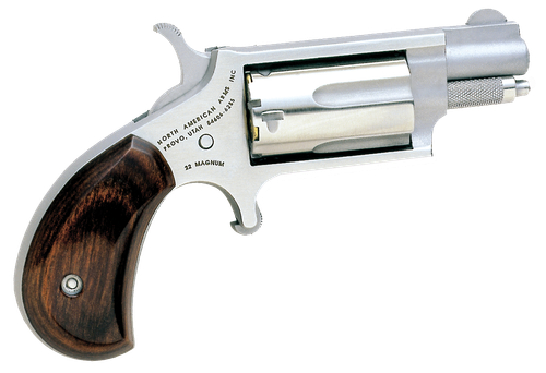 North American Arms 22MS Mini-Revolver *CA Compliant 22 WMR 5 Shot 1.13" Stainless Steel Barrel, Frame & Cylinder, Rosewood Birdshead Grip Exposed Hammer                                               