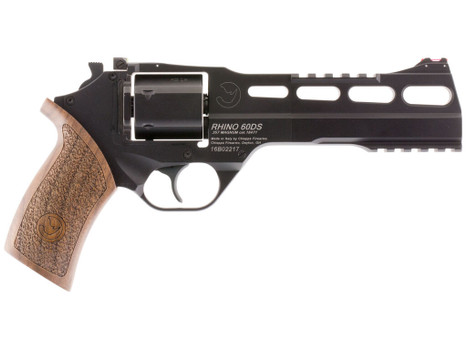 Chiappa Firearms 340221 Rhino 60DS Small Frame 357 Mag 6 Shot, 6" Black Anodized Steel Vent Rib Barrel, Blued Steel Cylinder, Black Anodized Aluminum Frame, Walnut Grip, Concealed Hammer