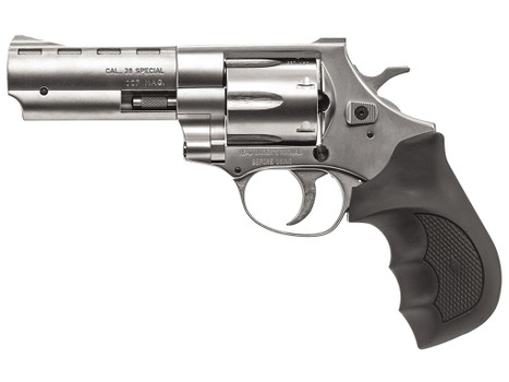 Weihrauch Guns 770128 Windicator Medium Frame 357 Mag 6 Shot, 4" Nickel Steel Barrel, Nickel Cylinder, Nickel Steel Frame, Black Finger Grooved Rubber Grip, Spurred Hammer