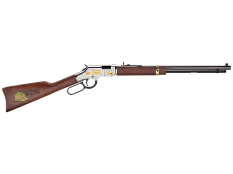 Henry H004AC American Construction 22 S/L/LR, 16 LR/21 Short Capacity, 20" Blued Octagon Barrel, Nickel-Plated w/24K Gold Inlay Engraved Steel Drilled & Tapped Receiver, Walnut w/Gold Accent Fixed Wo