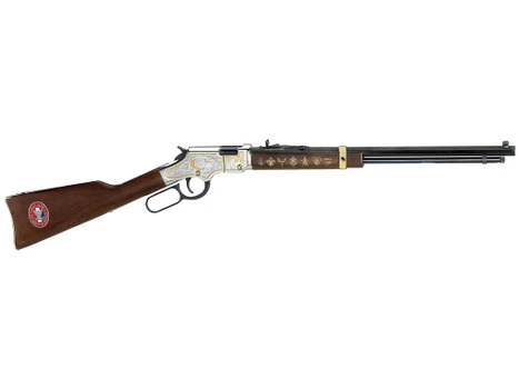 Henry H004ES2 Golden Boy Eagle Scout Tribute 2nd Edition 22 S/L/LR 16+1 20" Blued Octagon Barrel, Nickel Plated w/Selective 24kt Gold Plating Drilled & Tapped Receiver, American Walnut Straight
