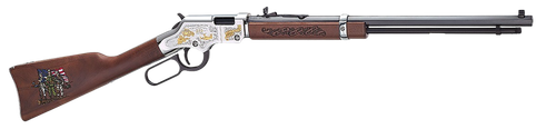 Henry H004MC2 Spirit Of The Corps 250th Anniversary 2nd Edition 22 S/L/LR 16+1 20" Black Octagon Barrel, Nickel-Plated w/24K Gold Inlay Engraved Brass Drilled & Tapped Receiver, American Walnut Straig