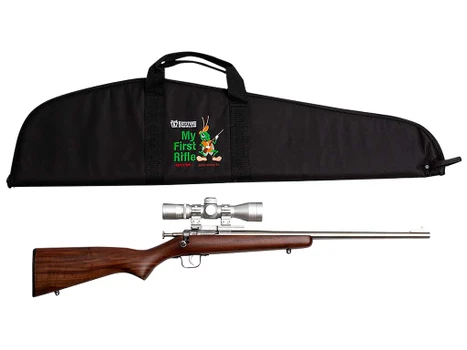 Crickett KSA2238BSC My First Rifle Package 22 S/L/LR Single Shot 16.10" Stainless Steel Barrel & Receiver, American Walnut Fixed Stock, 4x32 Scope