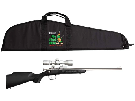 Crickett KSA2245BSC My First Rifle Package 22 S/L/LR Single Shot 16.10" Stainless Steel Barrel & Receiver, Black Synthetic Fixed Stock, 4x32 Scope