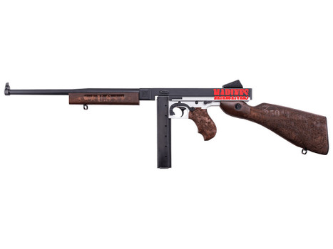 Thompson TM1C6 Marines 250th Anniversary 45 ACP 30+1 16.50" Midnight Blue Cerakote Barrel, Midnight Blue/Stormtrooper White Cerakote Steel Receiver, Engraved Walnut Fixed Stock, Engraved Wood Grip