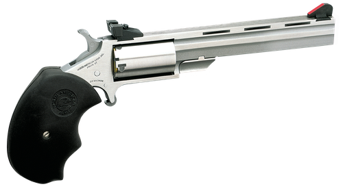 North American Arms MMTM Mini-Master *CA Compliant 22 WMR 5 Shot 4" Stainless Steel Vent Rib Barrel, Stainless Steel Frame, Stainless Cylinder, Black Finger Grooved Rubber Grip, Exposed Hammer        