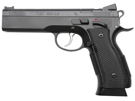 Cz Custom Shop 96336 A01-LD 9mm Luger 19+1 5" Match Grade Bull Barrel, Black Optic Cut/Serrated Steel Slide, Black Polycoat Steel Frame w/Beavertail, Black G10 Grip, Long Dustcover