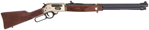 Henry H024360BH Side Gate  Full Size 360 Buckhammer 5+1 20" Blued Steel Barrel, Brass Polished Drilled & Tapped Brass Receiver, Fixed American Walnut Stock, Right Hand                                 