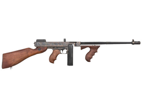 Thompson T1CH 1927A-1 Deluxe 45 ACP Caliber with 18" Barrel, 20+1 Capacity (Stick), Color Case Hardened Metal Finish, American Walnut Stock Wood Grip Right Hand