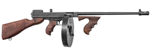 Thompson T1100D 1927A-1 Deluxe Carbine 45 ACP Caliber with 18" Barrel, 20+1 Capacity (Stick), 100+1 Capacity (Drum), Blued Metal Finish, American Walnut Stock Wood Grip Right Hand                     