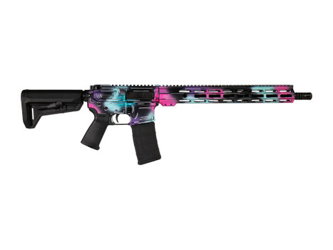 Shark Coast Tactical SCC101938DISB Anime-15 5.56 NATO 30+1 16" Black Nitride Threaded Barrel, Disco Cerakote Aluminum Receiver w/Picatinny Rail, M-LOK Handguard, Magpul Collapsible Black Polymer Stoc