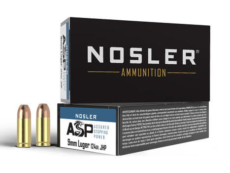 Nosler 51054 Assured Stopping Power Handgun 9mmLuger 124gr Jacketed Hollow Point 50 Per Box/10 Case