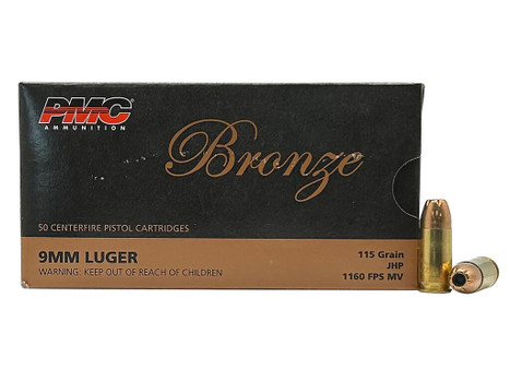 PMC 9B Bronze 9mmLuger 115gr Jacketed Hollow Point 50 Per Box/20 Case