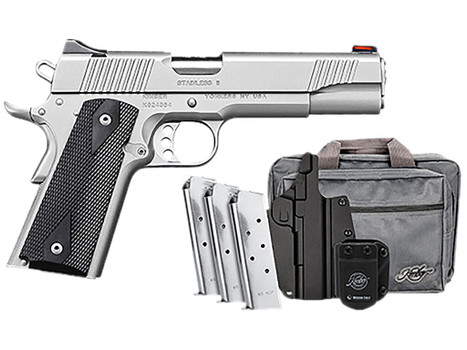 Kimber Mfg.,inc 3200007 Stainless II Club Bundle 45ACP 7+1 5" Satin Silver Front Serrations Stainless Steel Slide Black Synthetic Grip