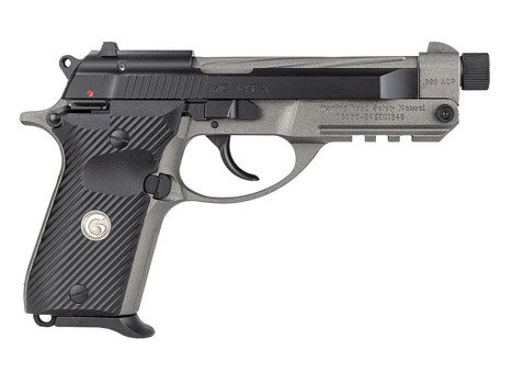 Girsan 390890 MC 14TX 380 ACP 13+1 4.90" Tungsten Cerakote Spiral Fluted Threaded Tip-Up Barrel, Matte Black Serrated Steel Slide, Tungsten Cerakote Aluminum Frame w/Picatinny Rail, Black G10 Grip