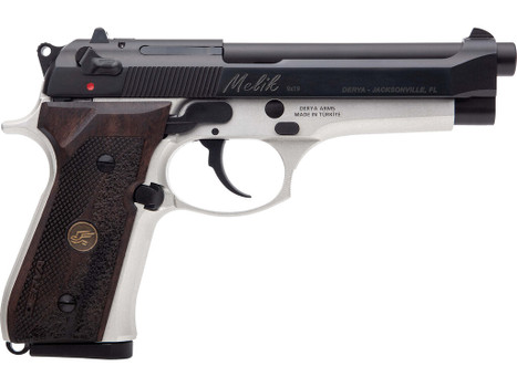 Derya Firearms MELIK9TTTR Melik 9mm Luger 17+1 4.90" Black Melonite Steel Barrel, Black Melonite Serrated Steel Slide, Silver Anodized Aluminum Frame, Dark Walnut Grip