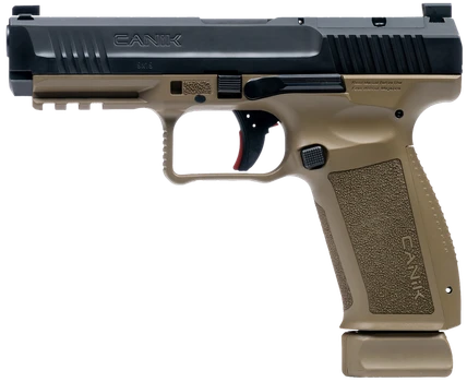 Canik HG6652N Mete SFT 9mm Luger 10+1 4.46" Black Nitride Steel Barrel, Black Cerakote Optic Ready/Serrated Steel Slide, Flat Dark Earth Polymer Frame w/Picatinny Rail, Interchangeable Backstrap Grip 