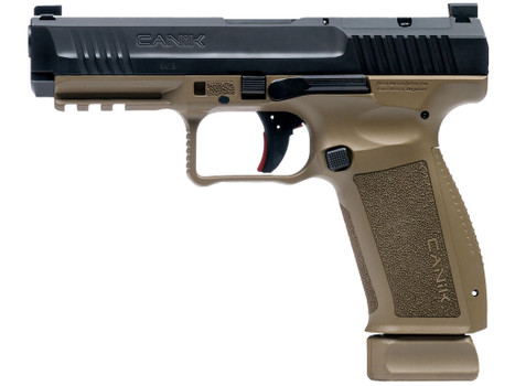 Canik HG6652N Mete SFT 9mm Luger 10+1 4.46" Black Nitride Steel Barrel, Black Cerakote Optic Ready/Serrated Steel Slide, Flat Dark Earth Polymer Frame w/Picatinny Rail, Interchangeable Backstrap Grip