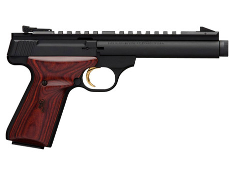 Browning 051527490 Buck Mark Field Target SR 22 LR 10+1 5.50" Black Threaded Bull Barrel, Matte Black Aluminum Frame, Picatinny Rail Receiver, Laminate Cocobolo Target Grip, Right Hand