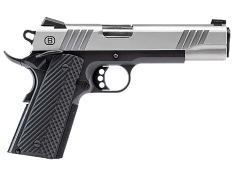Bersa B19117050SBBK B1911 Full Size Frame 45 ACP 8+1 5" Stainless Steel Barrel, Stainless Serrated Steel Slide, Black Stainless Steel Frame w/Beavertail, Black VZ Grip, Ambidextrous